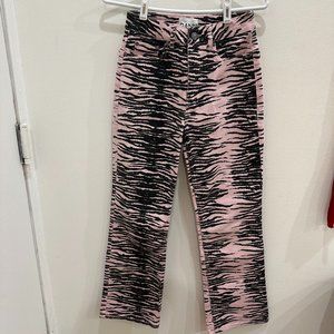 Ganni Tiger-print mid-rise bootcut jeans